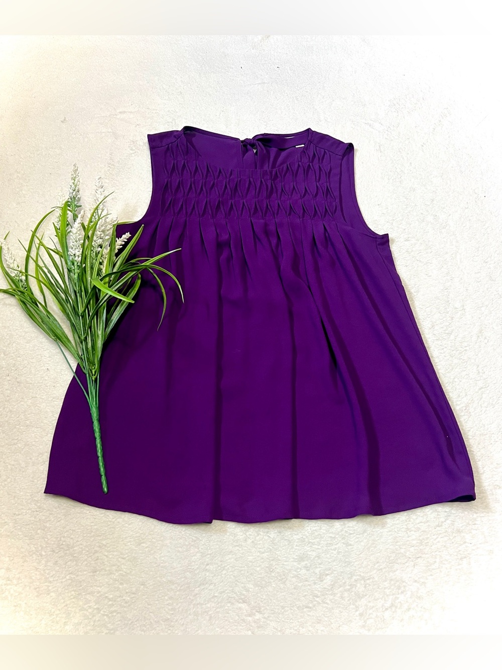 LOFT Y2K Purple Smocked Tie Back Tank Top Blouse - Small
